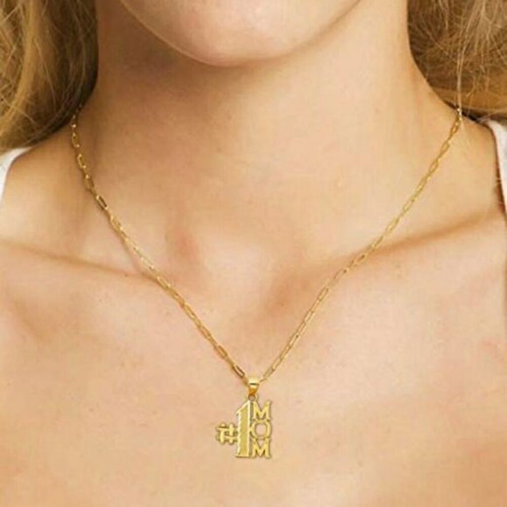 #1 MOM Pendant in 14k Solid Yellow Gold charm mom pendant